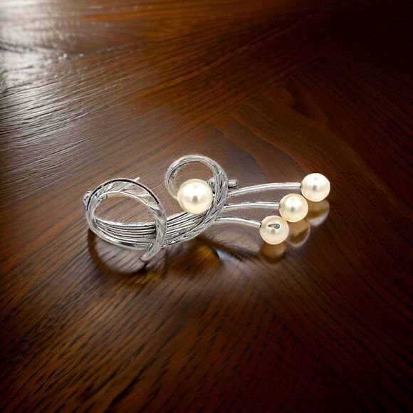 Mikimoto Estate Akoya Pearl Brooch Pin Sterling Silver 6.37 mm M427 - Picture 3 of 10